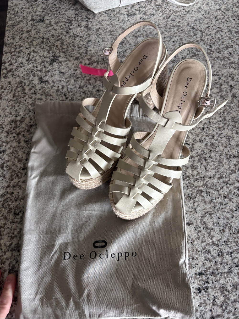 Dee Ocleppo Cream Woven Espadrille Wedge Sandals